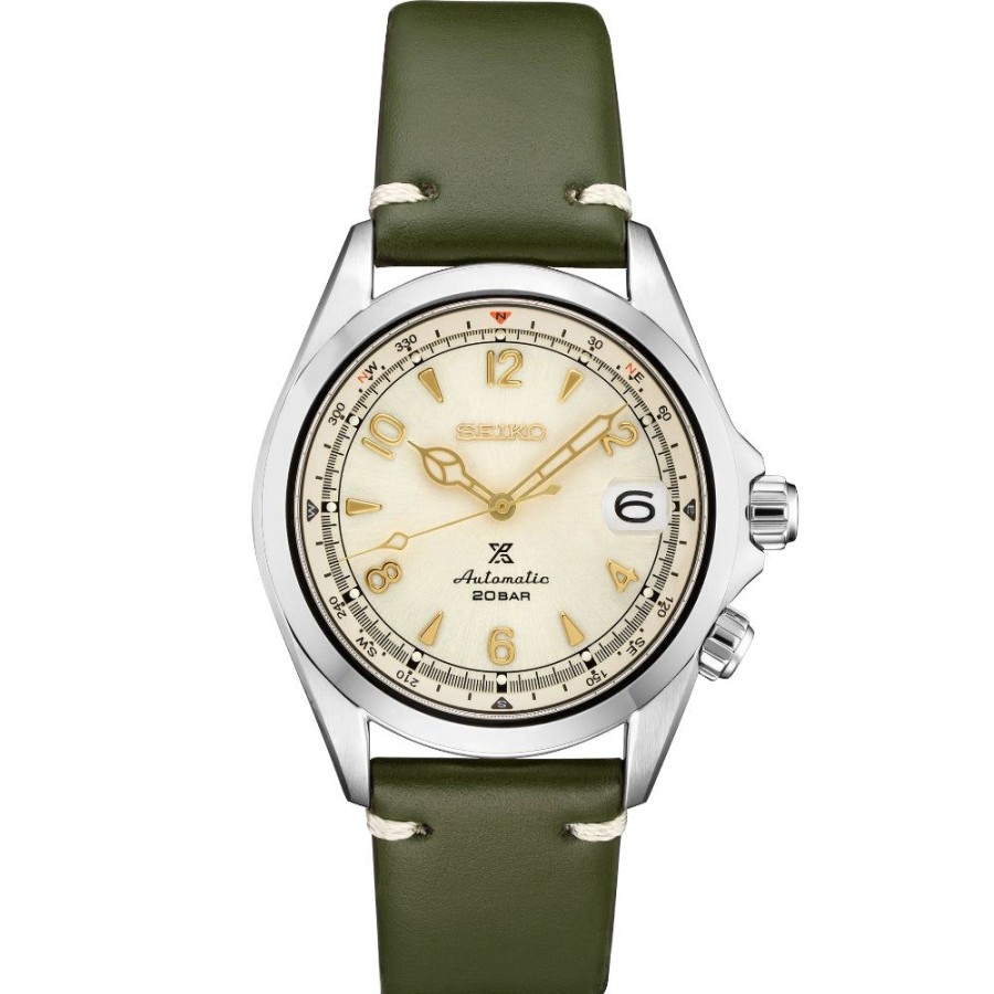 Timepieces Seiko | Seiko Prospex 39Mm Automatic Champagne/Green Leather