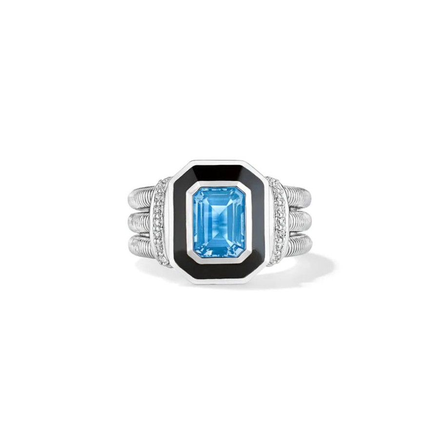 Jewelry Judith Ripka | Judith Ripka Sterling Silver Adrienne Ring With Enamel, Swiss Blue Top