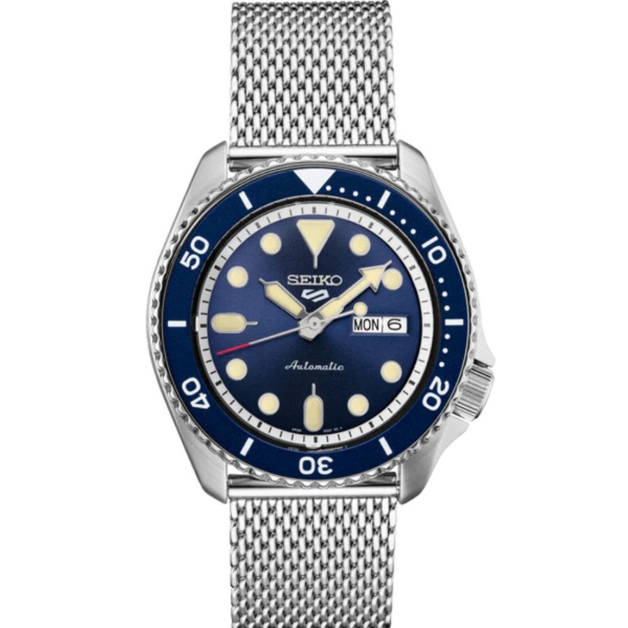 Timepieces Seiko | Seiko 5 Sports Automatic 42.5Mm Blue/Steel Mesh