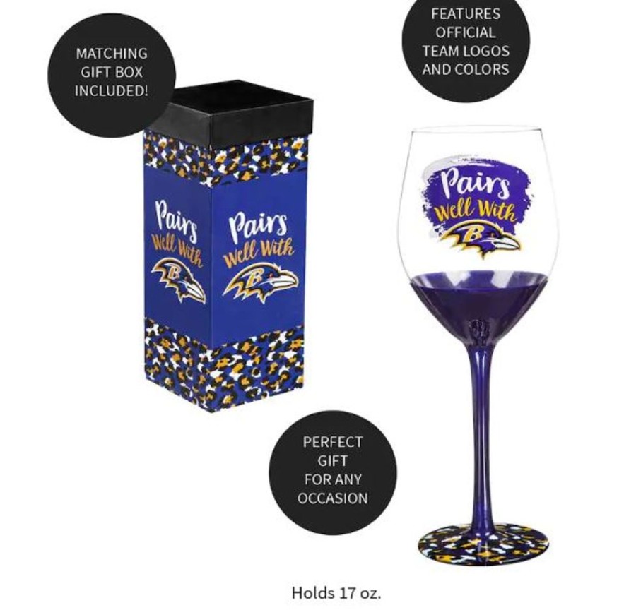 Gifts Evergreen Enterprises, Inc | Baltimore Ravens "Pairs Well" Wine Glass In Gift Box