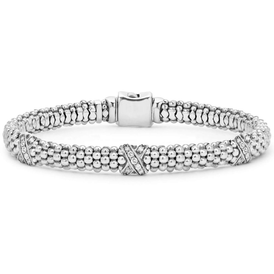 Jewelry Lagos | Lagos Lux Three Station Silver X Diamond Bracelet 6Mm