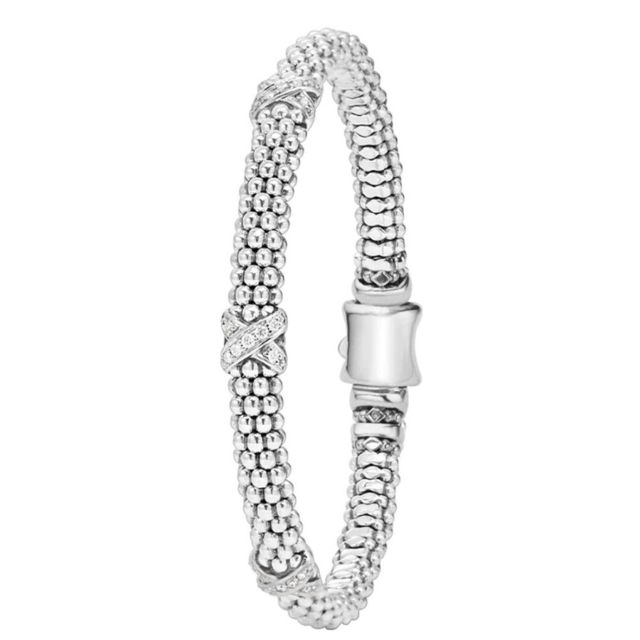 Jewelry Lagos | Lagos Lux Three Station Silver X Diamond Bracelet 6Mm