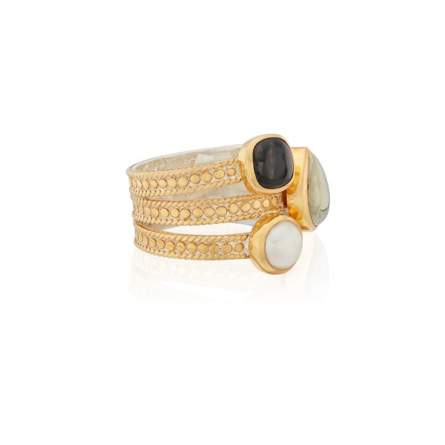 Jewelry Anna Beck | Anna Beck Hypersthene, Pyrite, And Pearl Faux Stacking Ring