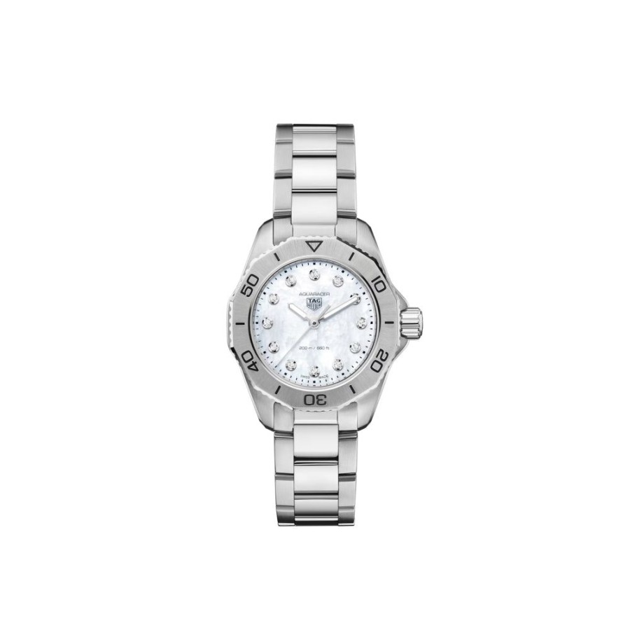 Timepieces TAG Heuer | Tag Heuer Ladies Aquaracer 30Mm With Diamond Markers - Steel/White