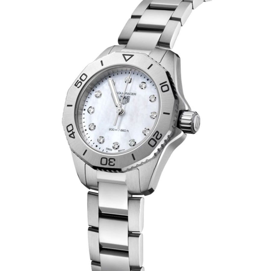 Timepieces TAG Heuer | Tag Heuer Ladies Aquaracer 30Mm With Diamond Markers - Steel/White