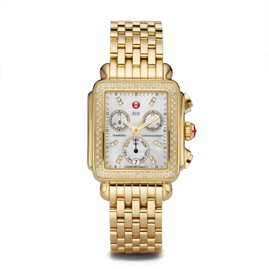 Timepieces Michele | Michele Deco 18K Gold Diamond Dial Watch