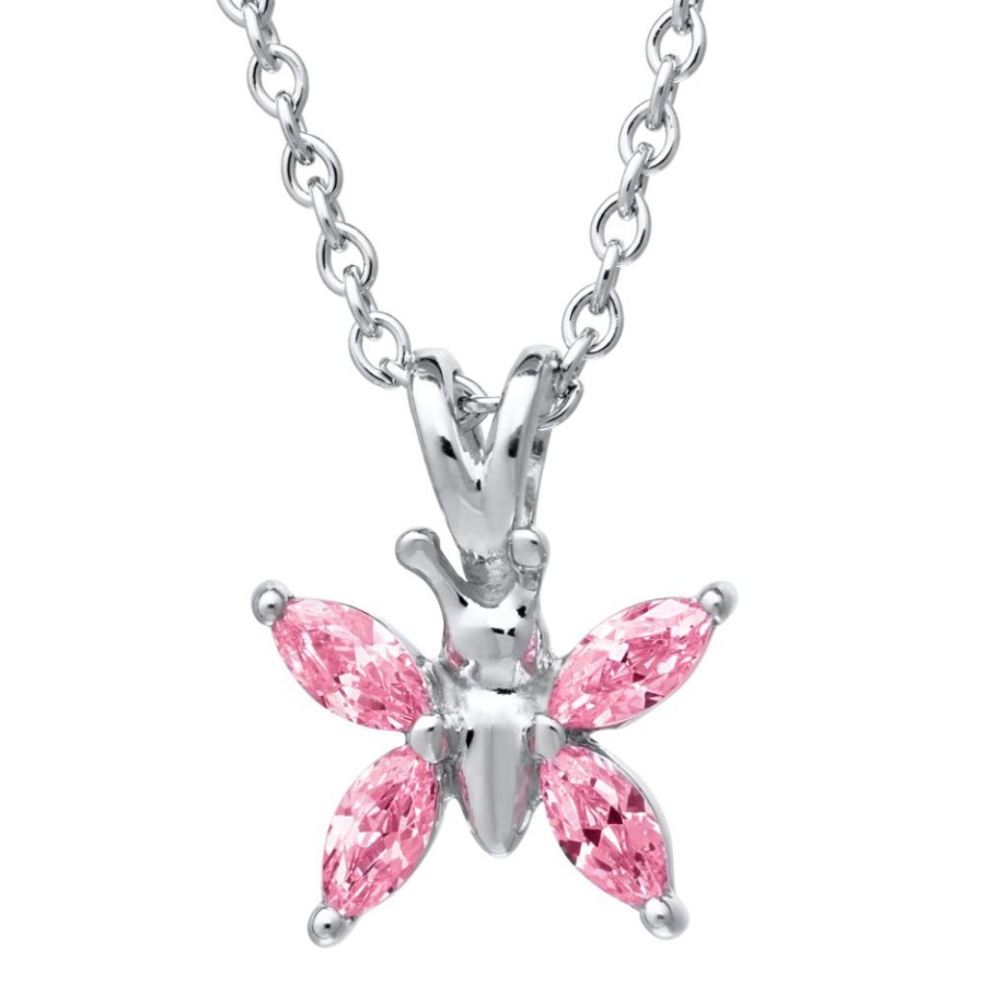 Jewelry Smyth Jewelers | Children'S Pink Cz Butterfly Necklace