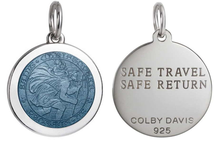 Gifts Smyth Jewelers | Sterling Silver St. Christopher 1" Enamel Disc In French Blue