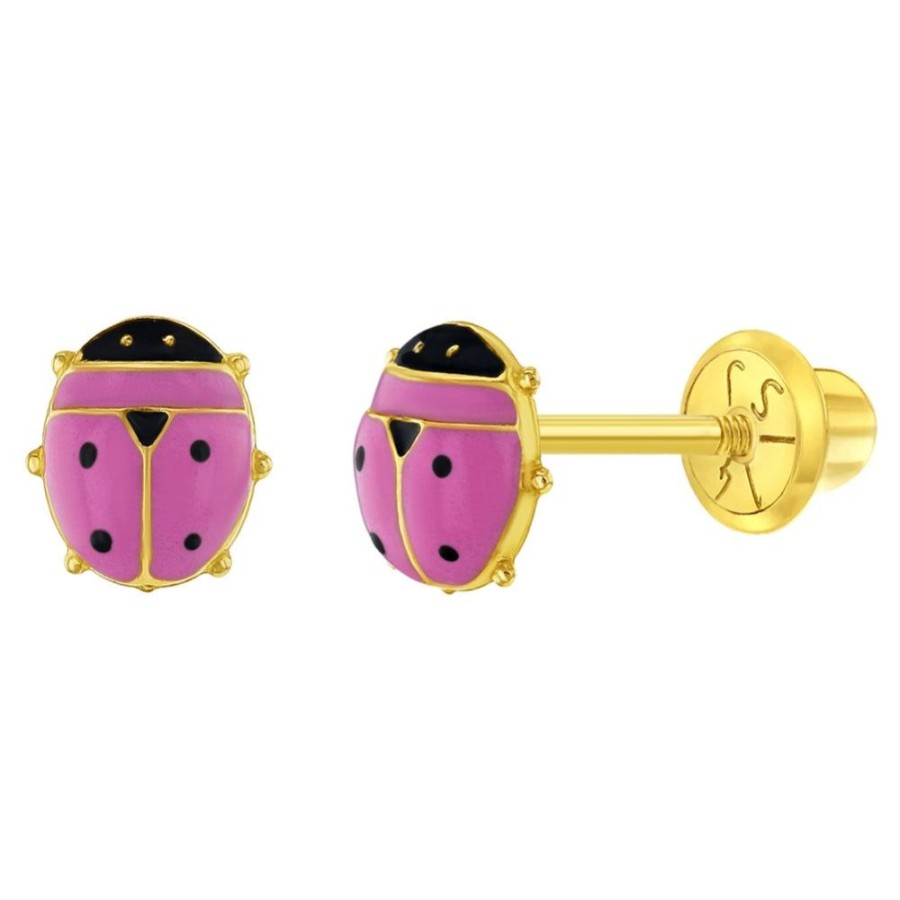 Jewelry Smyth Jewelers | Children'S 14K Yellow Gold Pink Enamel Ladybug Screw Back Earrings