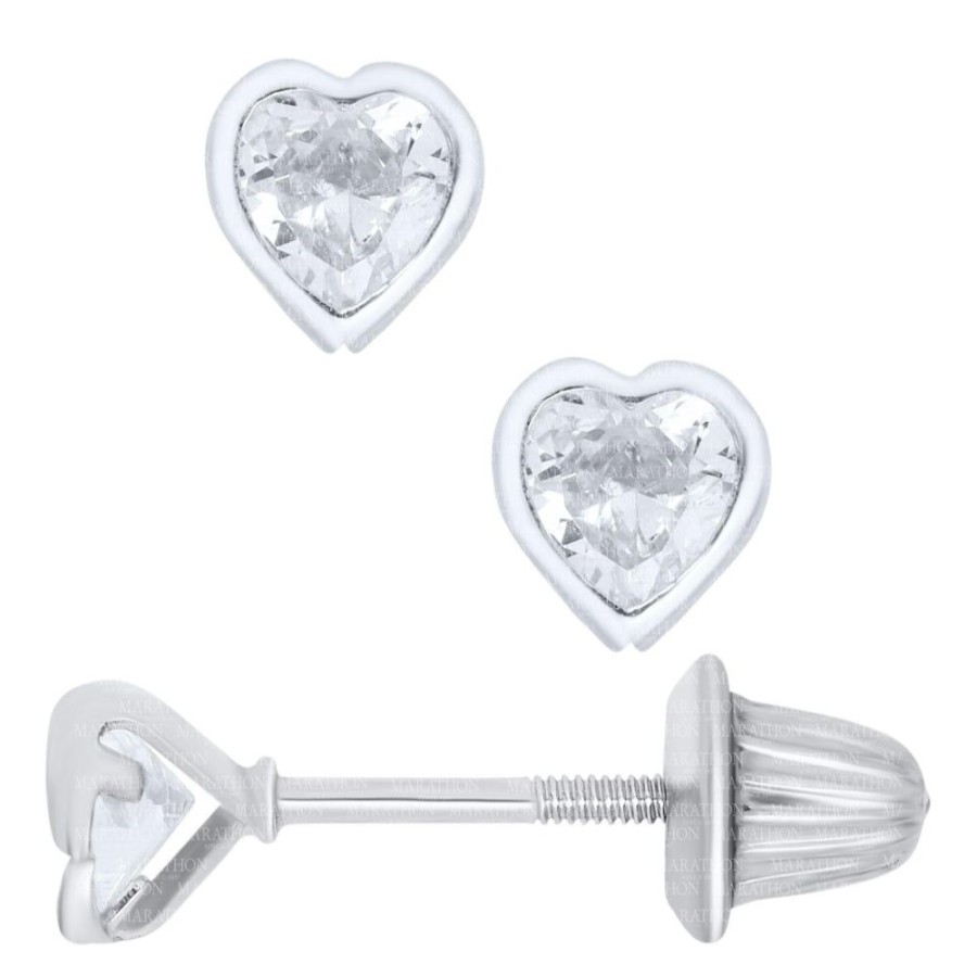 Jewelry Smyth Jewelers | Sterling Silver Children'S Pierced Heart Cz Earrings