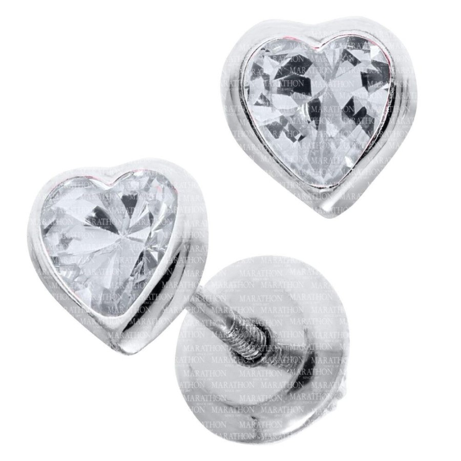 Jewelry Smyth Jewelers | Sterling Silver Children'S Pierced Heart Cz Earrings