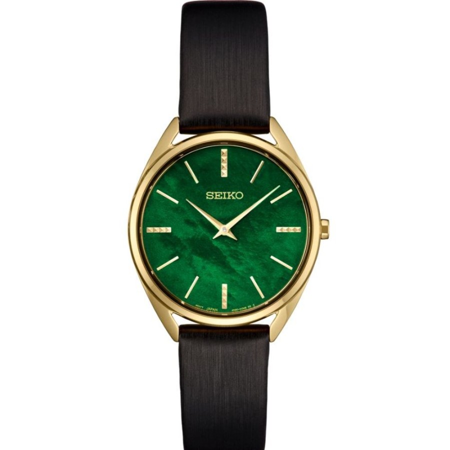 Timepieces Seiko | Seiko Essentials 32Mm Quartz, Green Mother Of Pearl Dial & Black Strap