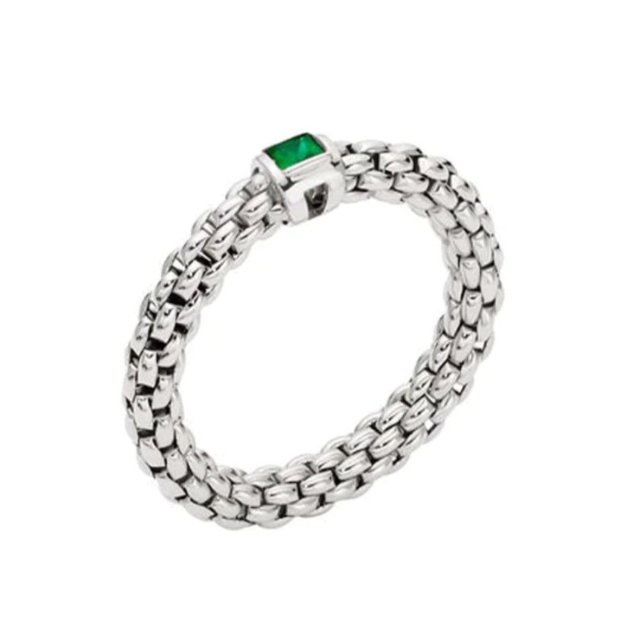 Jewelry Fope | Fope 18K Souls Flex'It Ring With Single Emerald