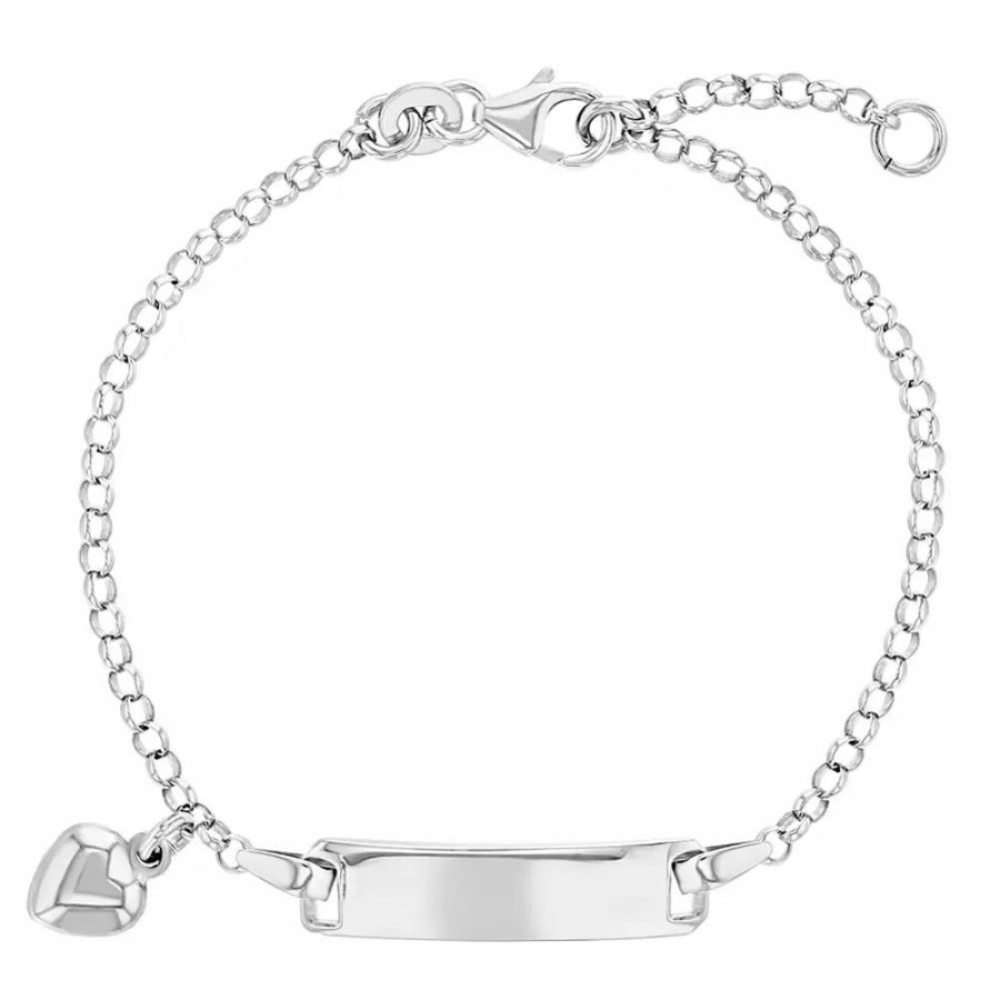 Jewelry Smyth Jewelers | Children'S Sterling Silver Heart Charm Tag Identification Bracelet