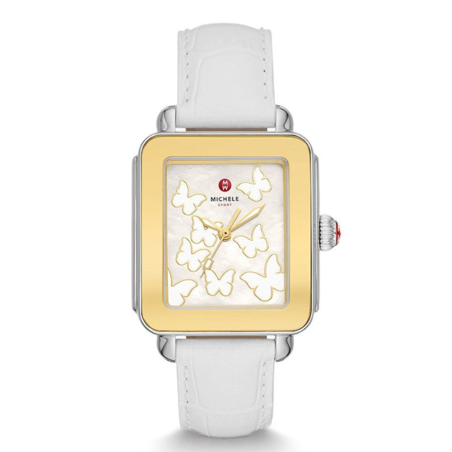 Timepieces Michele | Michele Deco Sport Gold-Tone White Leather Watch