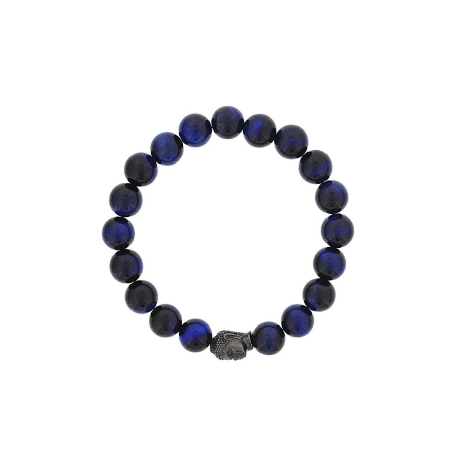 Jewelry Smyth Jewelers | Men'S Blue Tiger Eye Bracelet With Buddha Charm