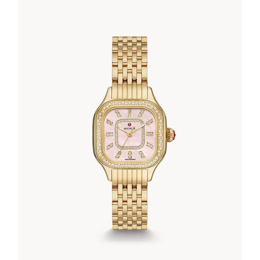 Timepieces Michele | Michele Meggie 18K Gold-Plated Diamond Watch - Pink Dial