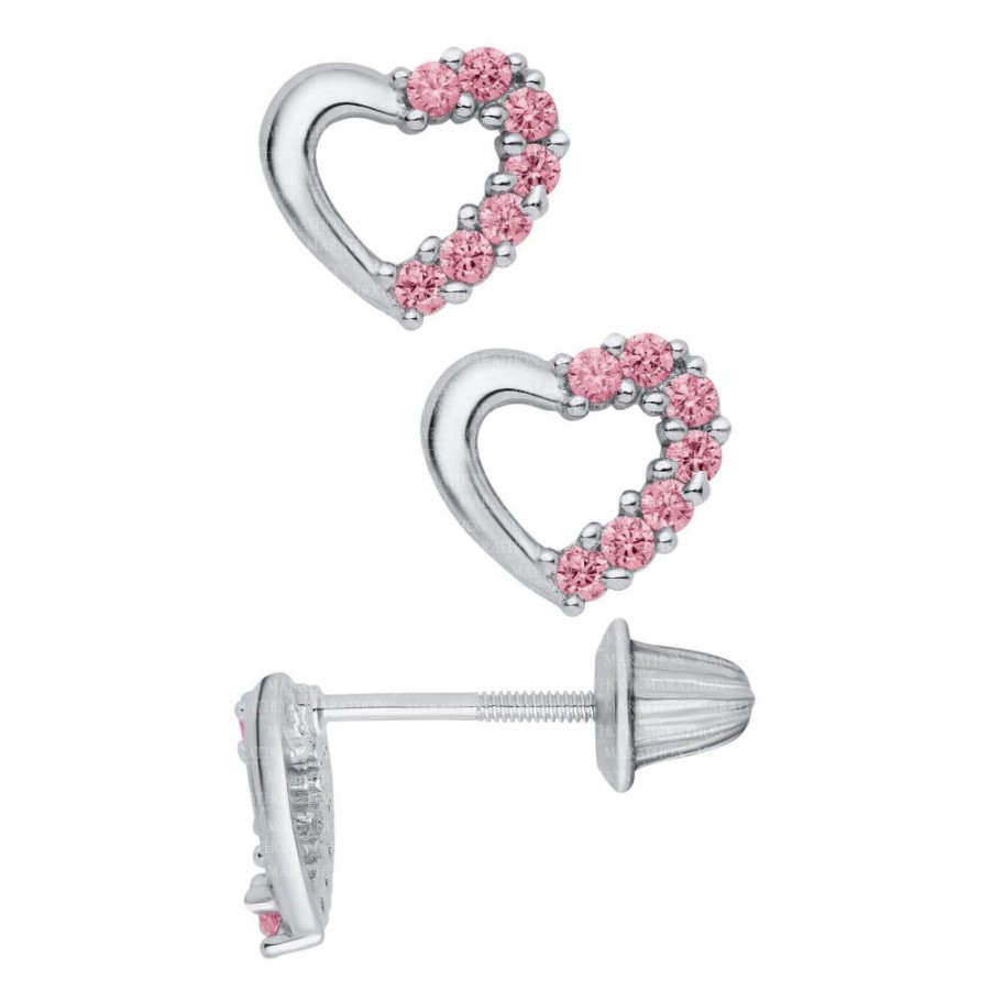 Jewelry Smyth Jewelers | Children'S Pierced Pink Cz Heart Earrings