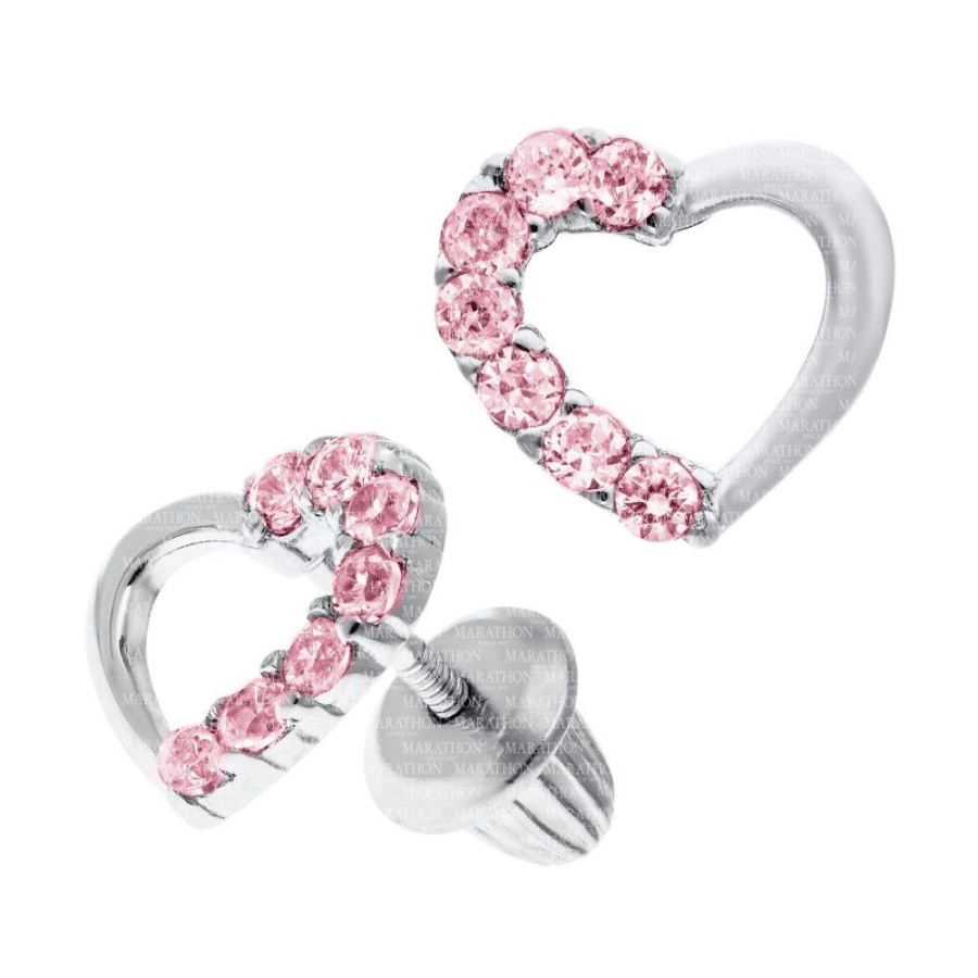 Jewelry Smyth Jewelers | Children'S Pierced Pink Cz Heart Earrings