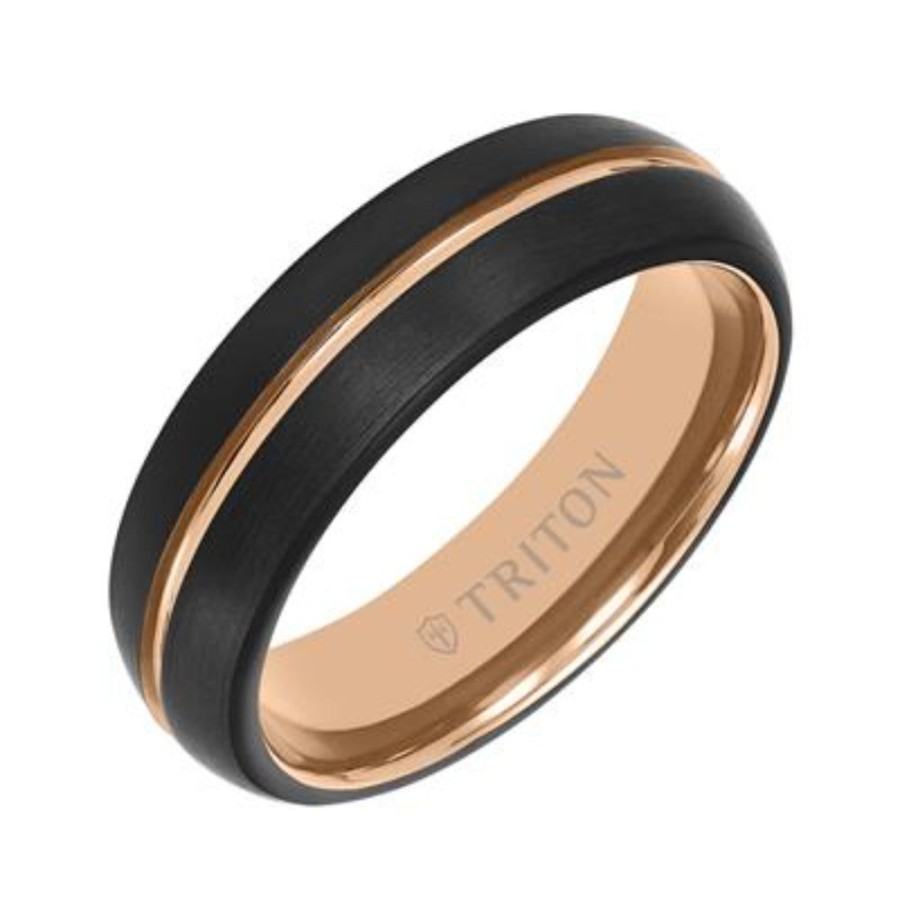 Jewelry Frederick Goldman | Frederick Goldman Men'S 6.5Mm Black Tungsten/Rose Wedding Band