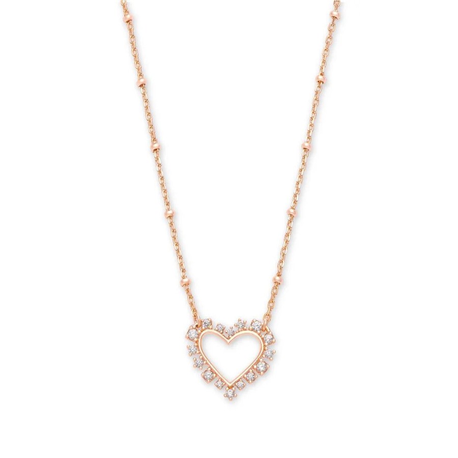 Jewelry Kendra Scott | Kendra Scott Ari Heart Pendant Necklace In White Crystal