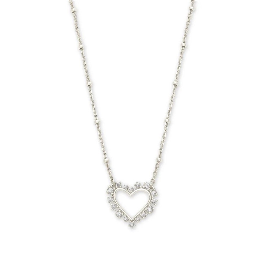 Jewelry Kendra Scott | Kendra Scott Ari Heart Pendant Necklace In White Crystal