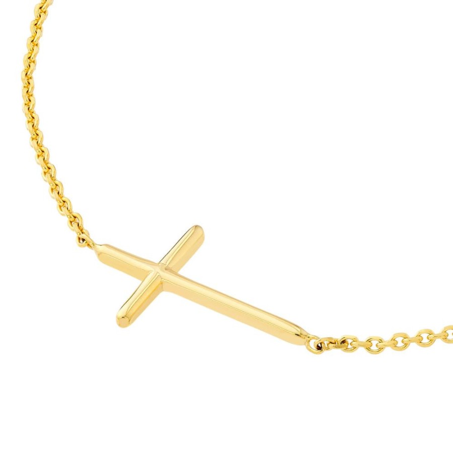 Jewelry Smyth Jewelers | 14K Yellow Gold Mini Sideways Cross Necklace 16-18"