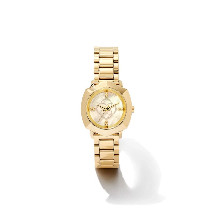 Timepieces Kendra Scott | Kendra Scott Dira Gold Tone Stainless Steel 28Mm Watch In Ivory Mother