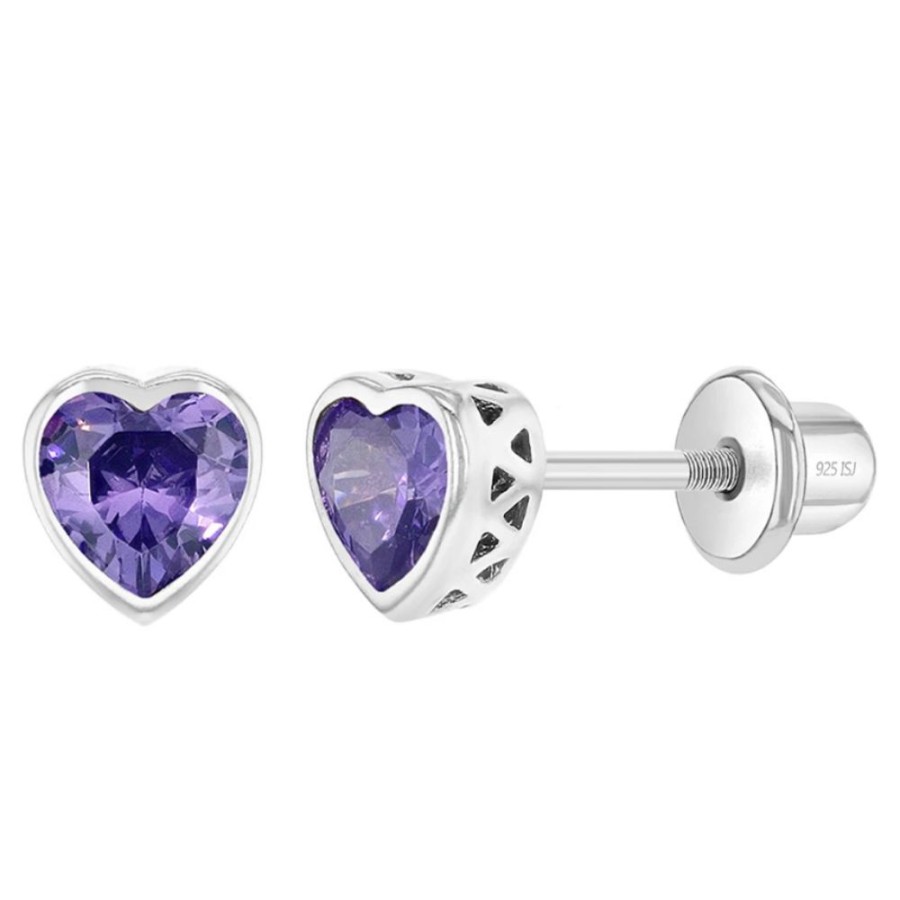 Jewelry Smyth Jewelers | Children'S Sterling Silver Cz Birthstone Heart Stud Earrings - Februar