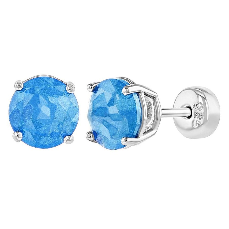 Jewelry Smyth Jewelers | Children'S Sterling Silver Blue Cz Stud Earrings