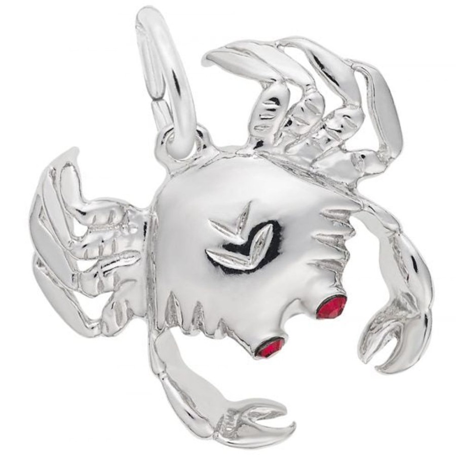 Gifts Rembrandt | Sterling Silver Crab With Red Eyes Charm