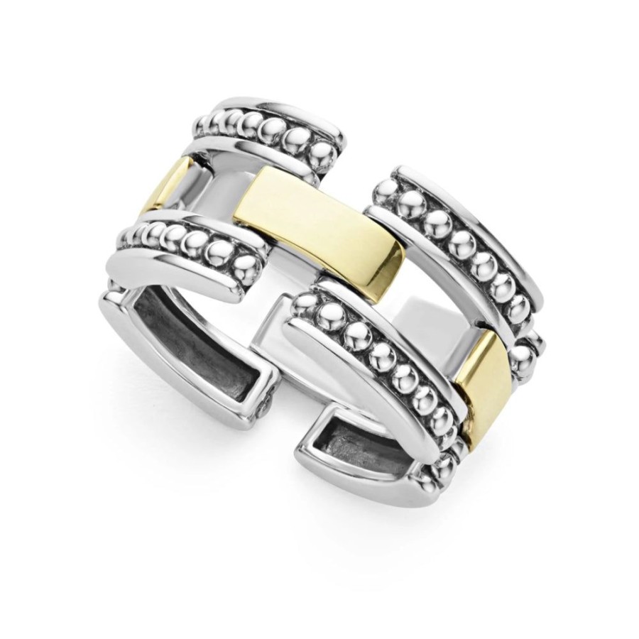 Jewelry Lagos | Lagos High Bar Two-Tone Caviar Link Ring