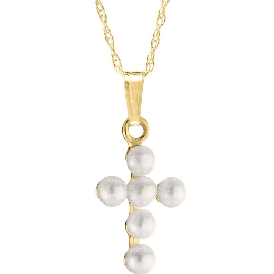 Jewelry Smyth Jewelers | Children'S 14K Pearl Cross Pendant Necklace