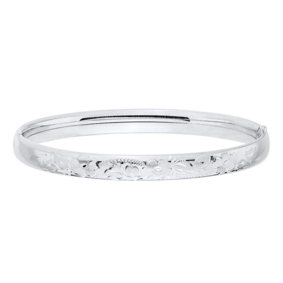 Jewelry Smyth Jewelers | Sterling Silver Floral Engraved Bangle 7"