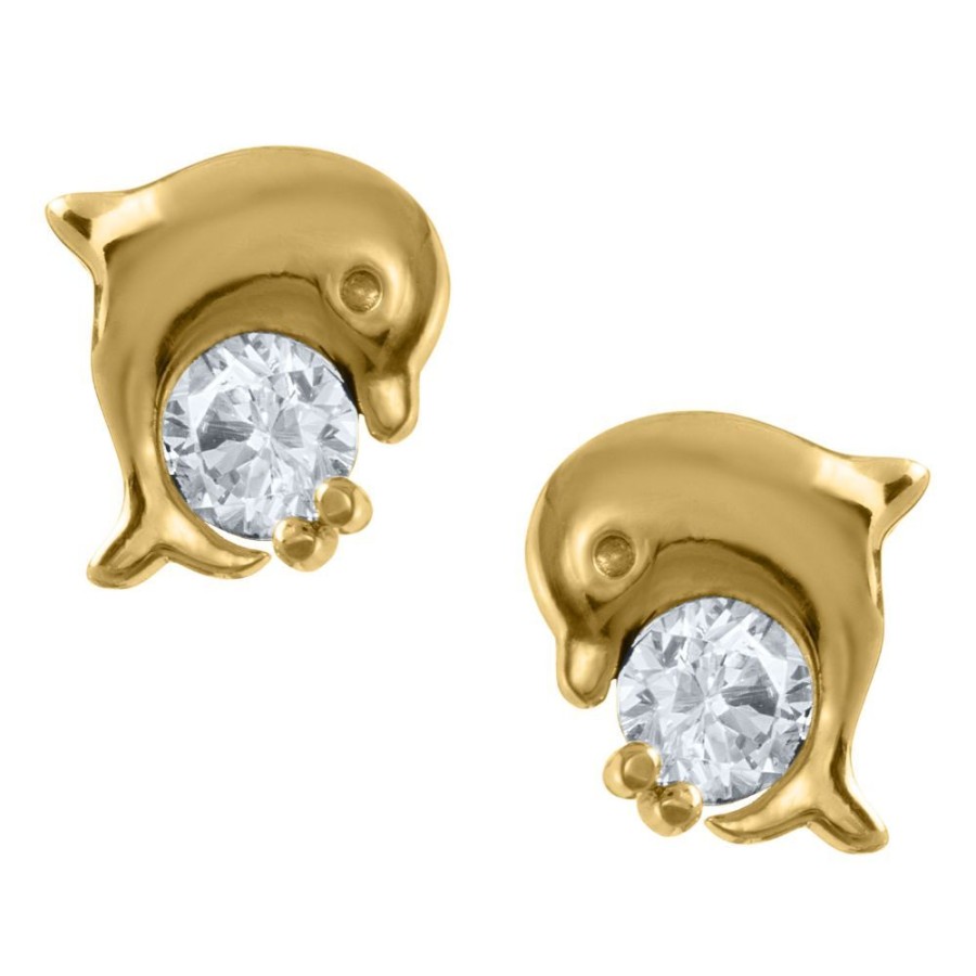 Jewelry Smyth Jewelers | Children'S 14Y Gold Dolphin Stud Earring With Cz