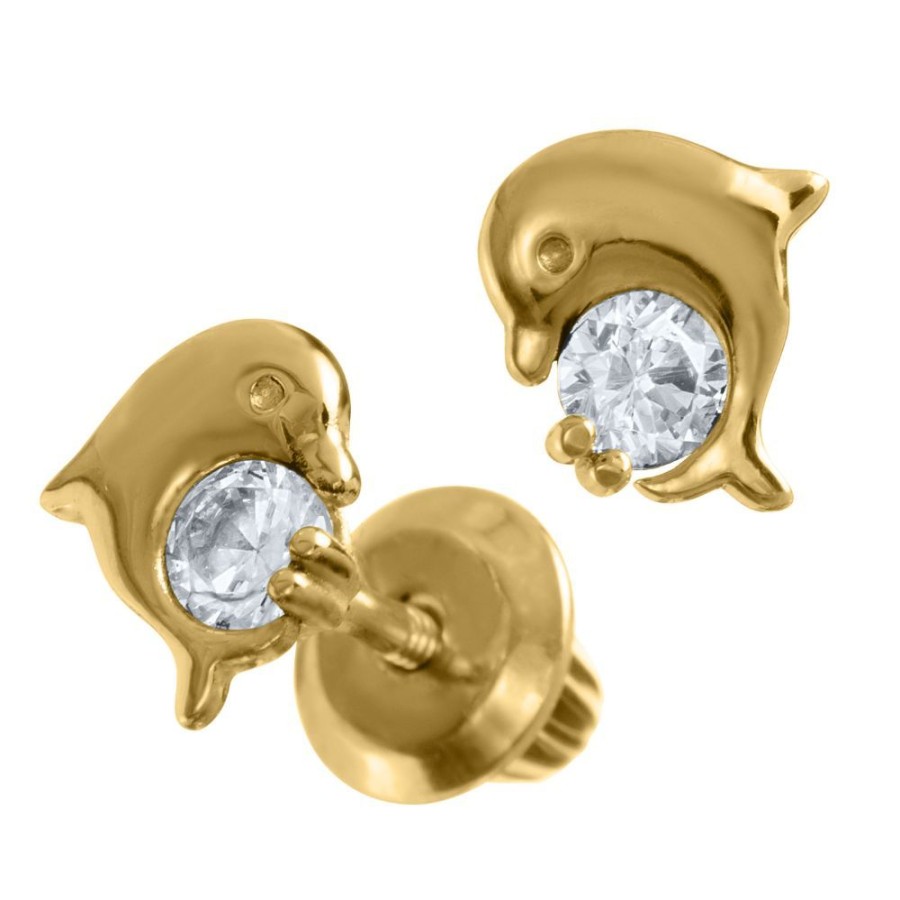 Jewelry Smyth Jewelers | Children'S 14Y Gold Dolphin Stud Earring With Cz