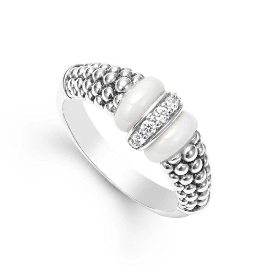 Jewelry Lagos | Lagos White Caviar Ceramic & Diamond Ring