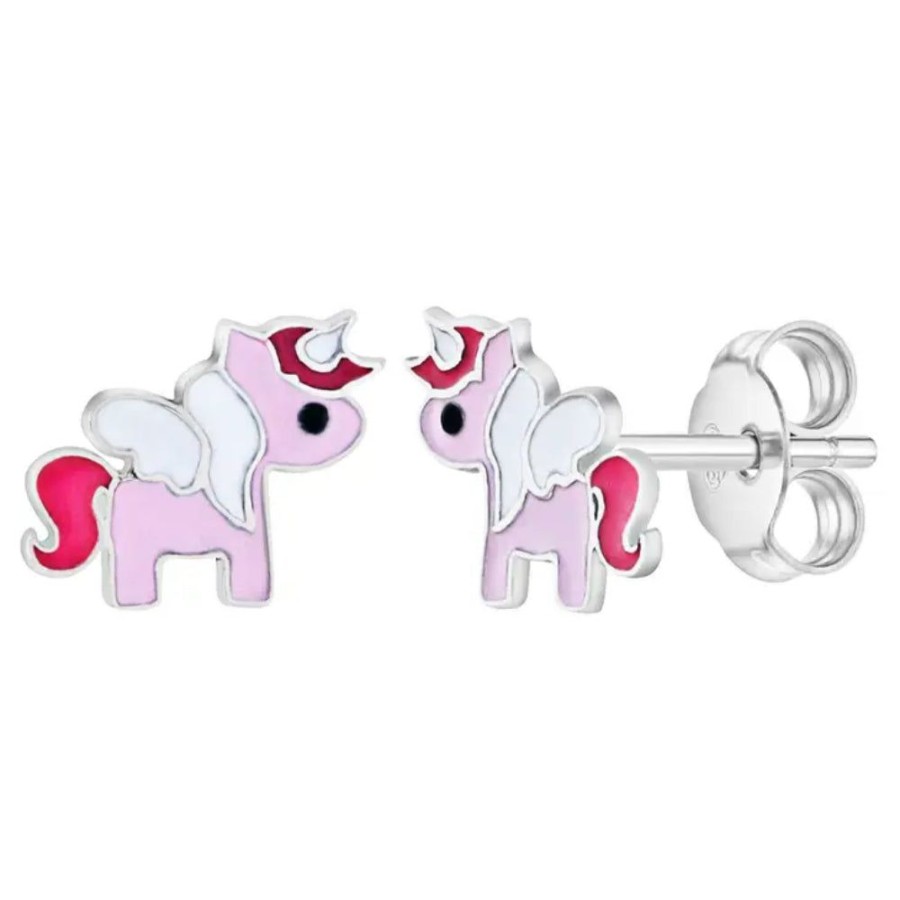 Jewelry Smyth Jewelers | Children'S Sterling Silver Pink Enamel Unicorn Stud Earrings