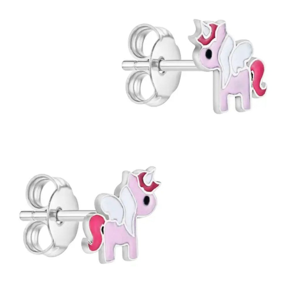 Jewelry Smyth Jewelers | Children'S Sterling Silver Pink Enamel Unicorn Stud Earrings