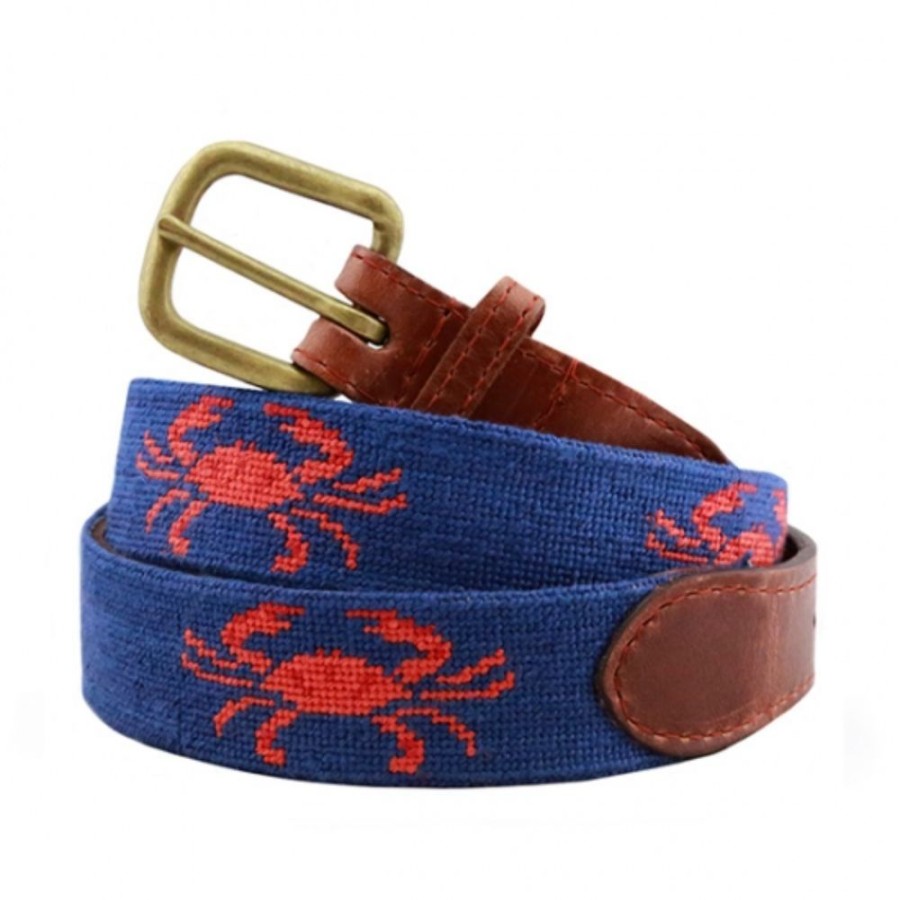 Gifts Smathers u0026 Branson | Smathers & Branson Coral Crab Needlepoint Belt - Classic Navy