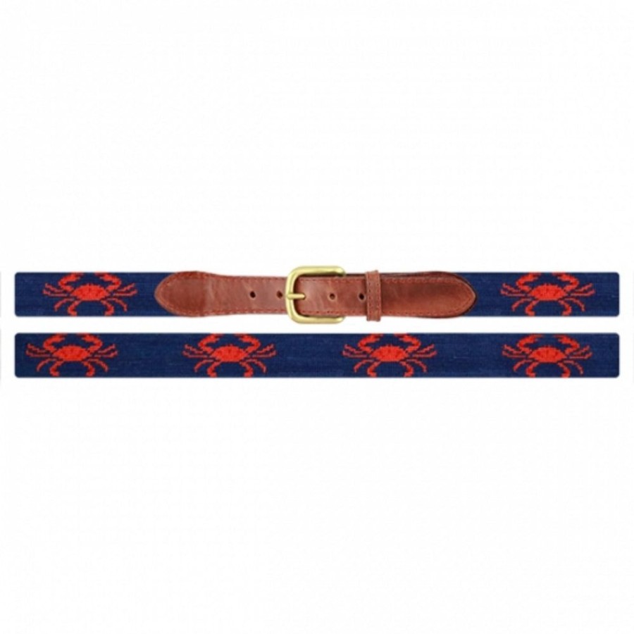 Gifts Smathers u0026 Branson | Smathers & Branson Coral Crab Needlepoint Belt - Classic Navy