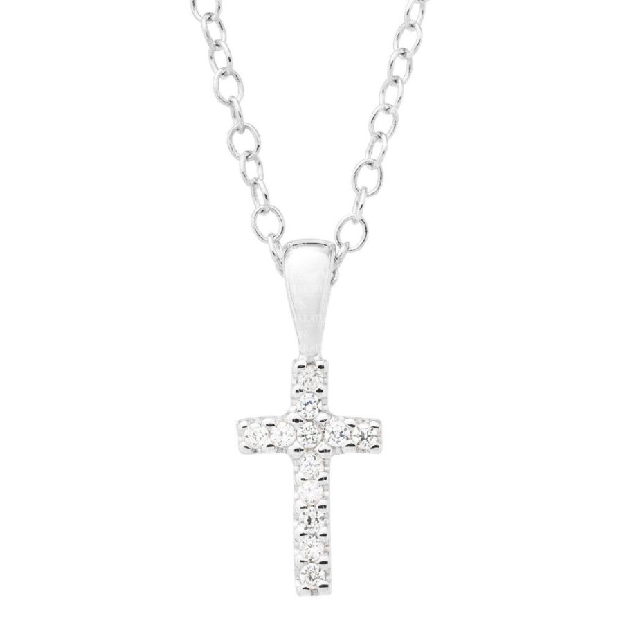 Jewelry Smyth Jewelers | Children'S Sterling Silver Cz Cross Pendant Necklace 15"