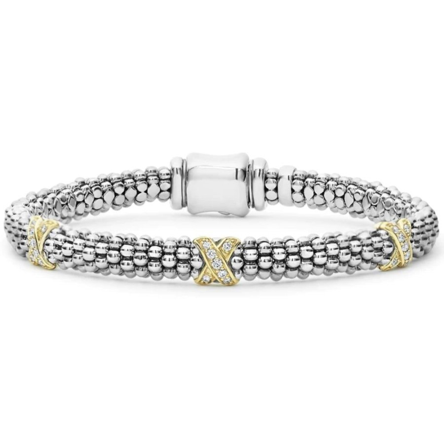 Jewelry Lagos | Lagos Three Station Gold X Diamond Caviar Bracelet