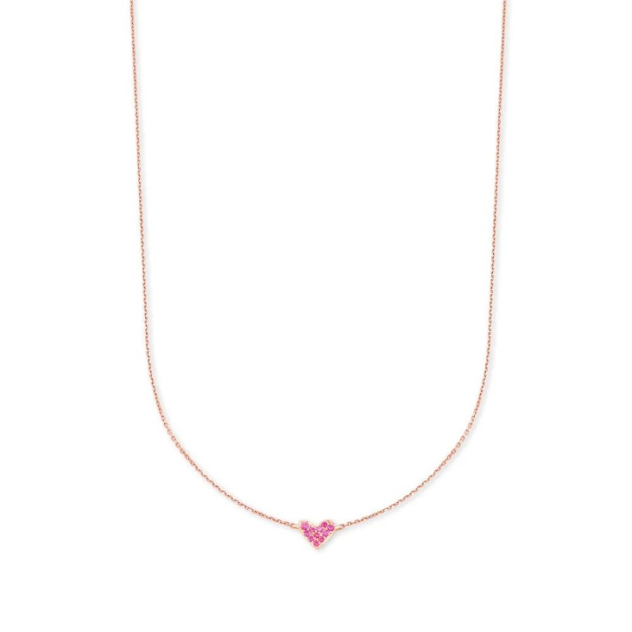 Jewelry Kendra Scott | Kendra Scott Heart 14K Rose Gold Necklace In Pink Sapphire