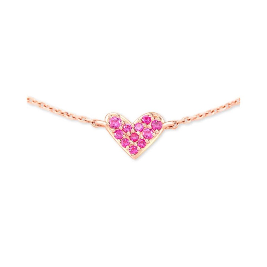 Jewelry Kendra Scott | Kendra Scott Heart 14K Rose Gold Necklace In Pink Sapphire