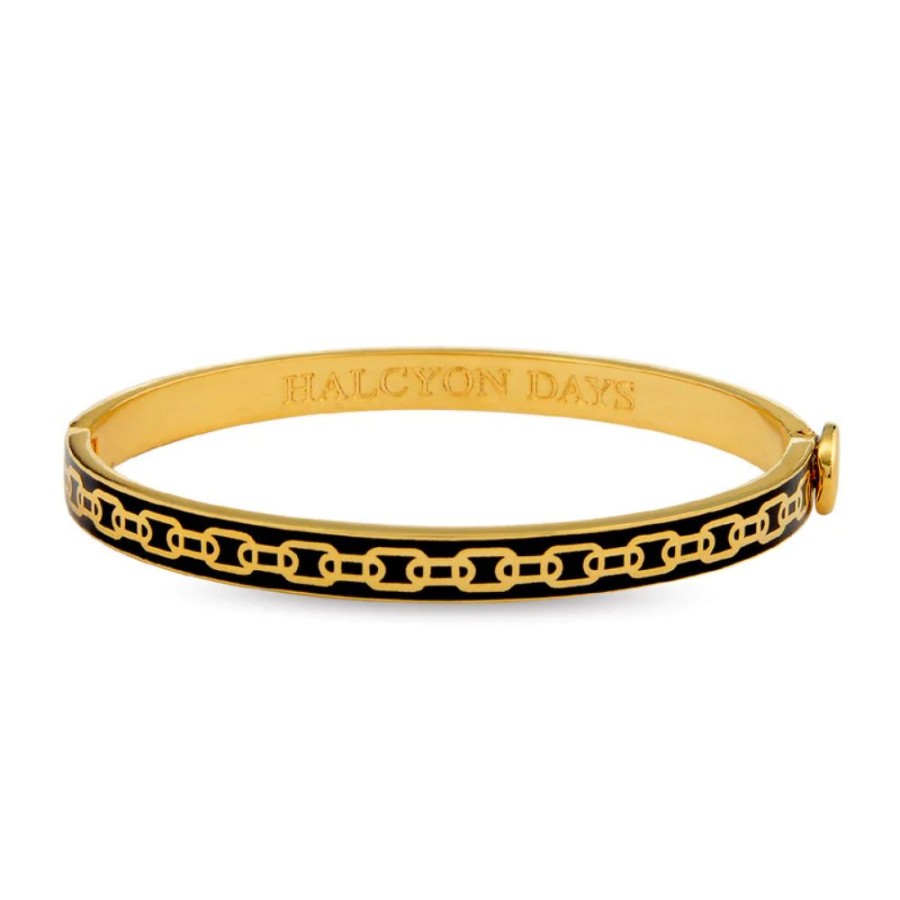 Jewelry Halcyon Days | Halcyon Days 6Mm Skinny Chain Gold Hinged Enamel Bangle