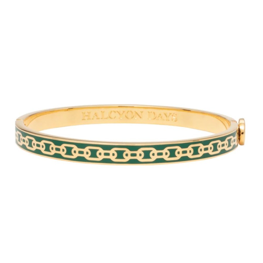 Jewelry Halcyon Days | Halcyon Days 6Mm Skinny Chain Gold Hinged Enamel Bangle