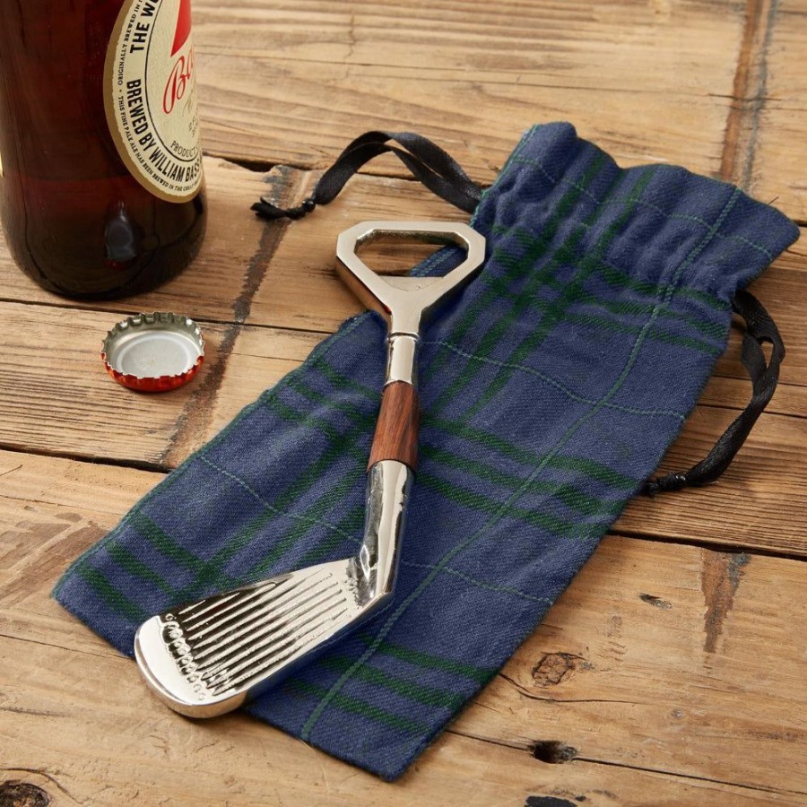 Gifts Two's Company | Two'S Company Golf Club Bottle Opener In Plaid Gift Pouch