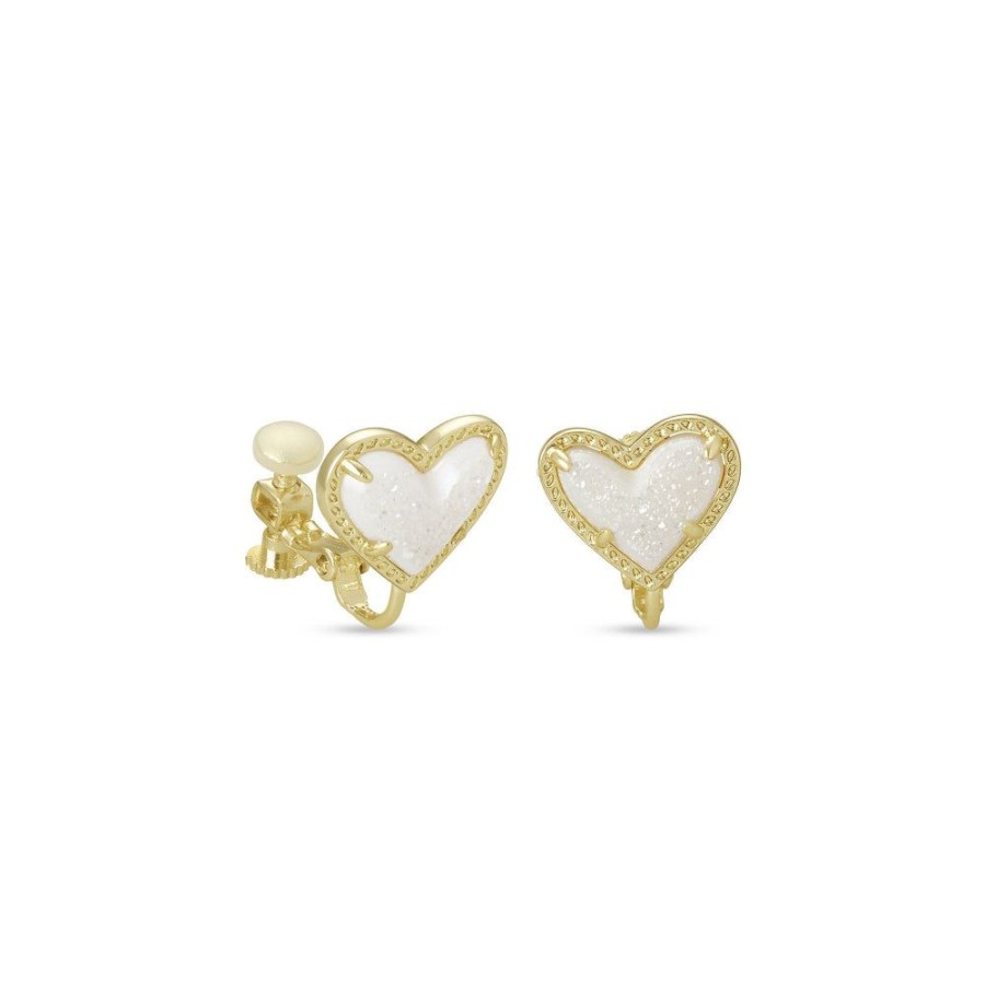 Jewelry Kendra Scott | Kendra Scott Ari Heart Gold Stud Clip On Earrings In Iridescent Drusy