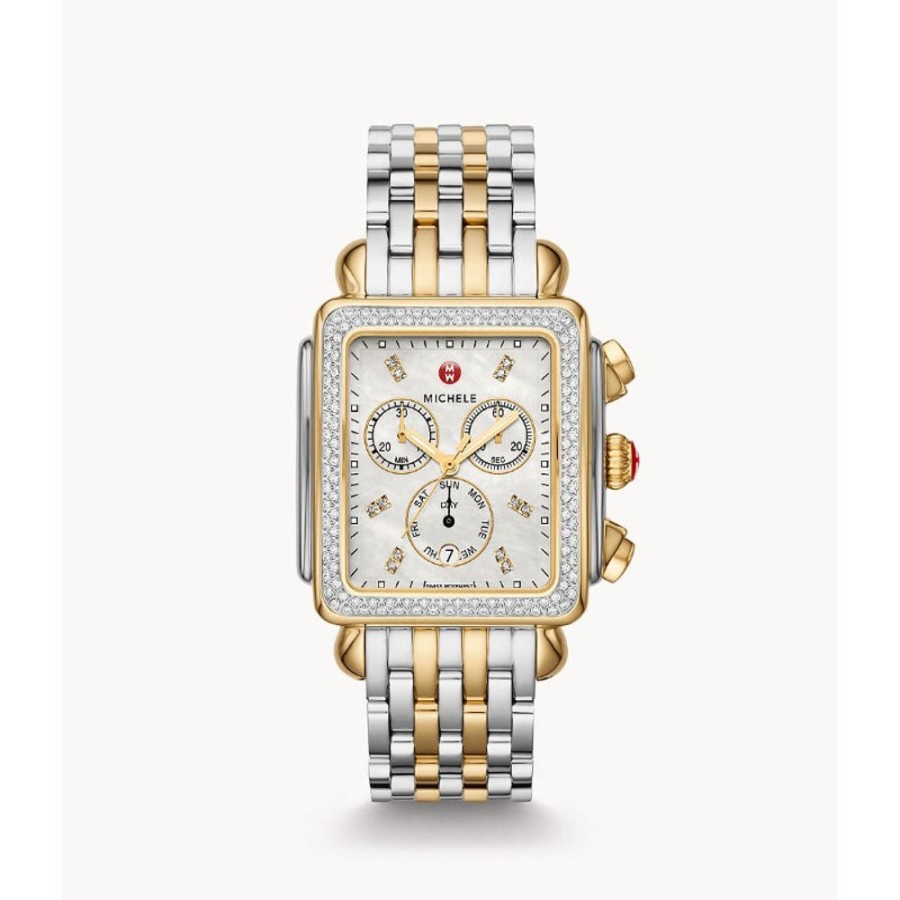 Timepieces Michele | Michele Special-Edition Deco Xl Two-Tone 18K Gold Diamond Dial Watch